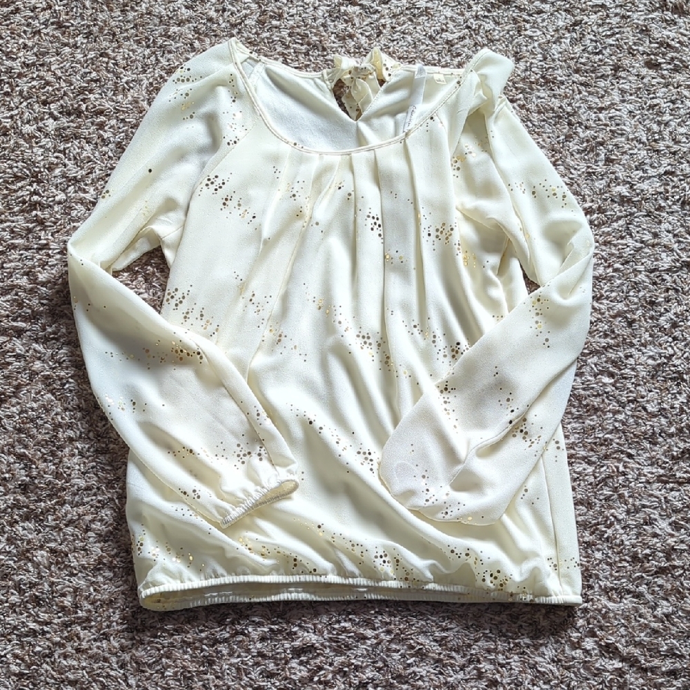 3 For $30. NY Collection Cream Long Sleeve Blouse With Gold Pattern